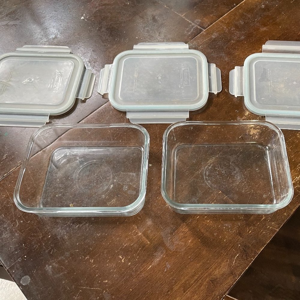 2 Vintage Glasslock Small Glass Casserole Dishes w/ 3 Plastic Lids